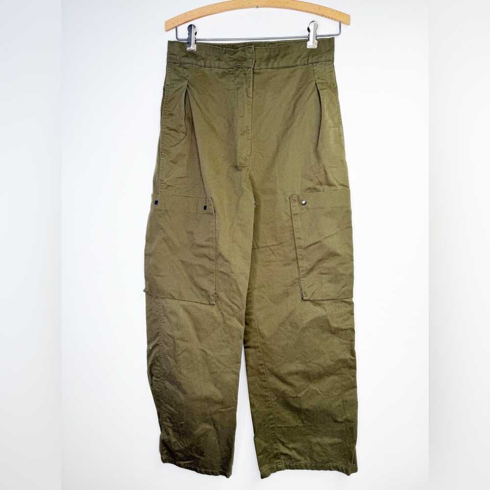 Zara Olive Green Pleated Cargo High Rise Chino Trouser Size 2 - Picture 3 of 9